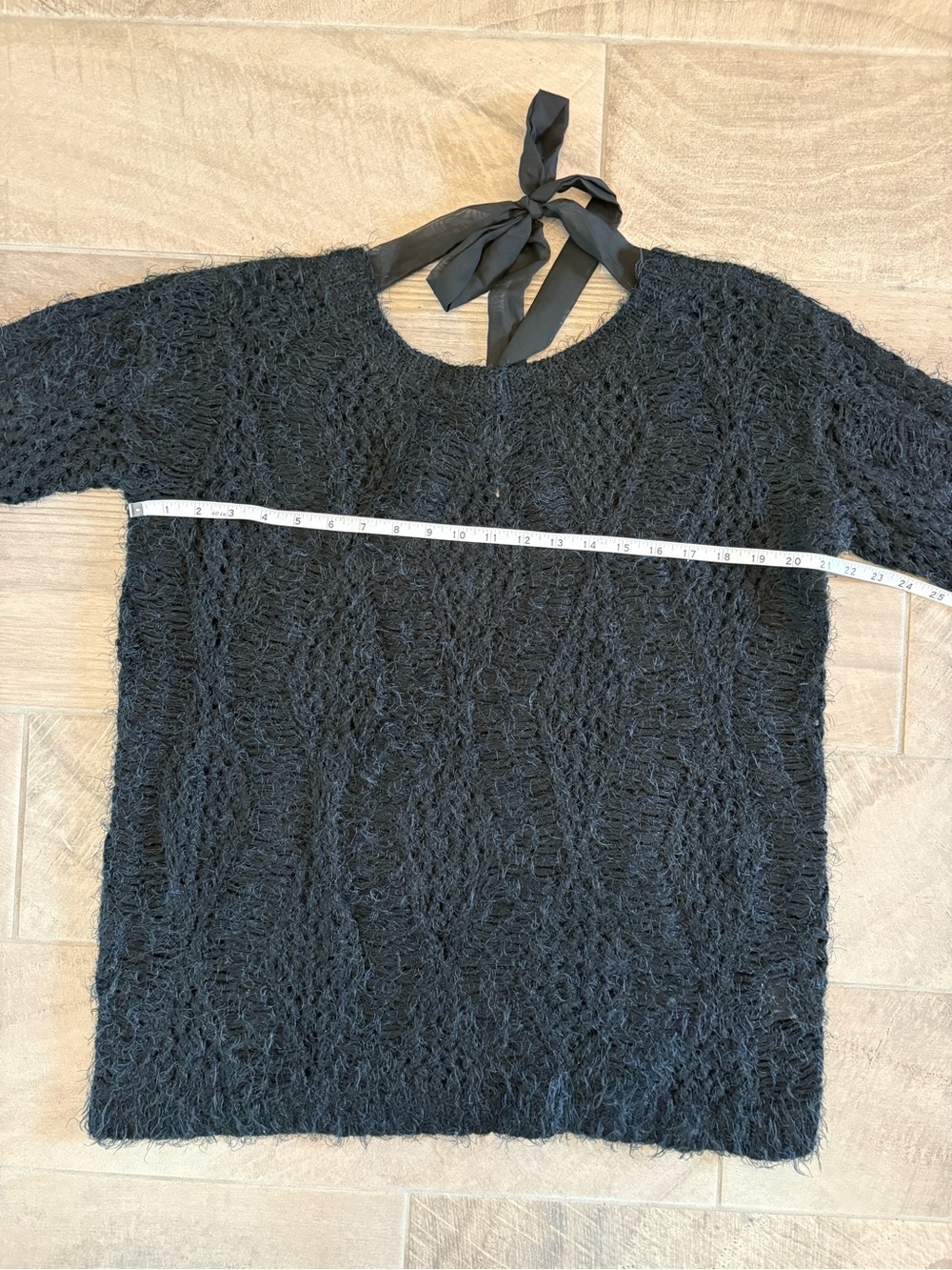 PinkBlush Maternity Black Textured Fuzzy Knit Sweater Top - Tie Back - Size S/M - Picture 8 of 8